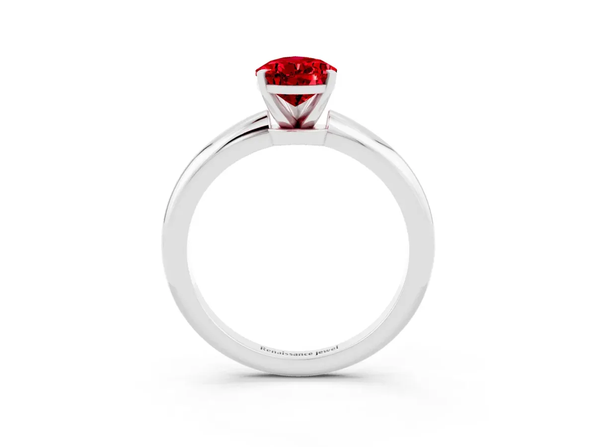 Pear Cut Ruby Solitaire Ring with Six-Prong Setting and Classic Band White gold