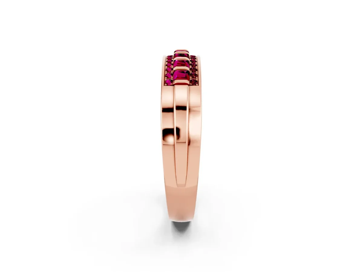 Bar-Set Princess Cut Garnet Pavé Band Rose gold