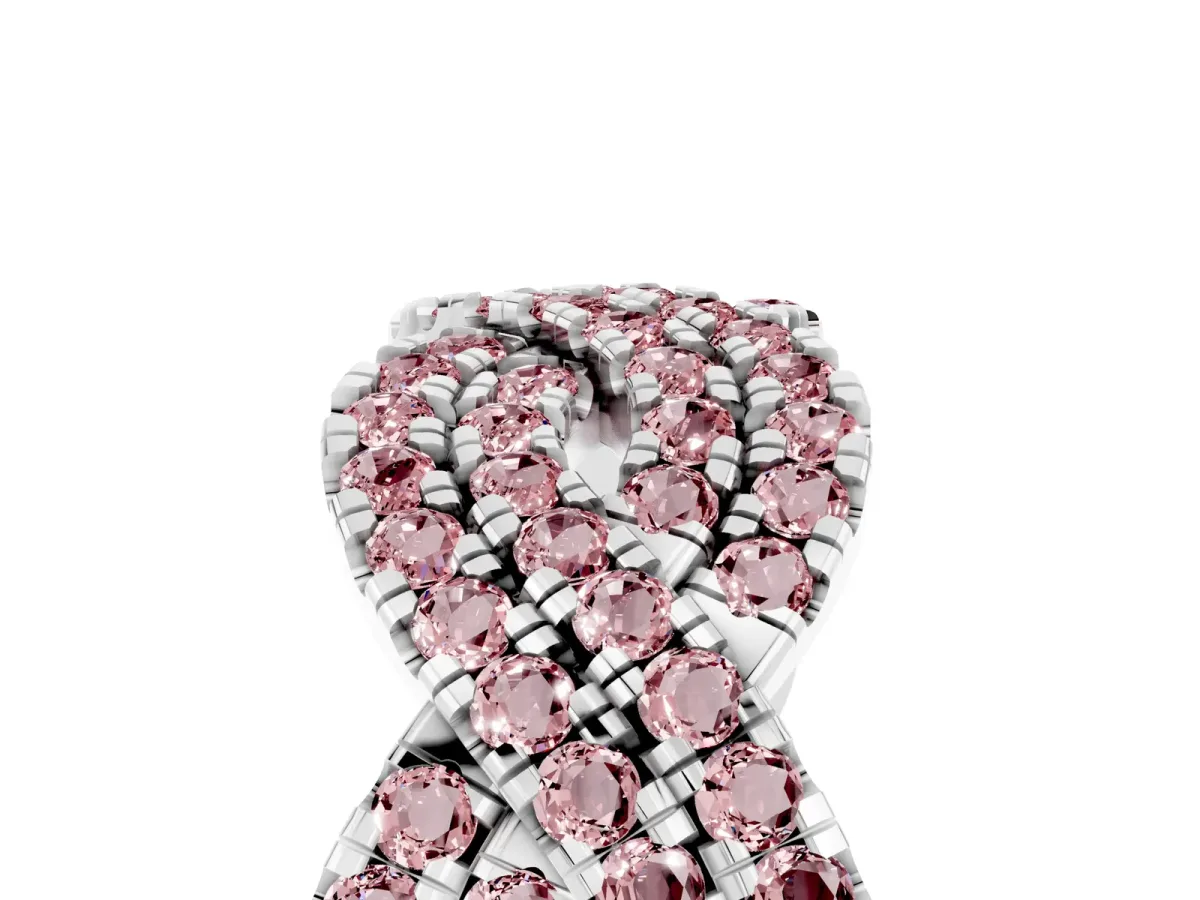 Pavé Round Morganite Infinity Twist Band with Shared Prong Setting Platinum