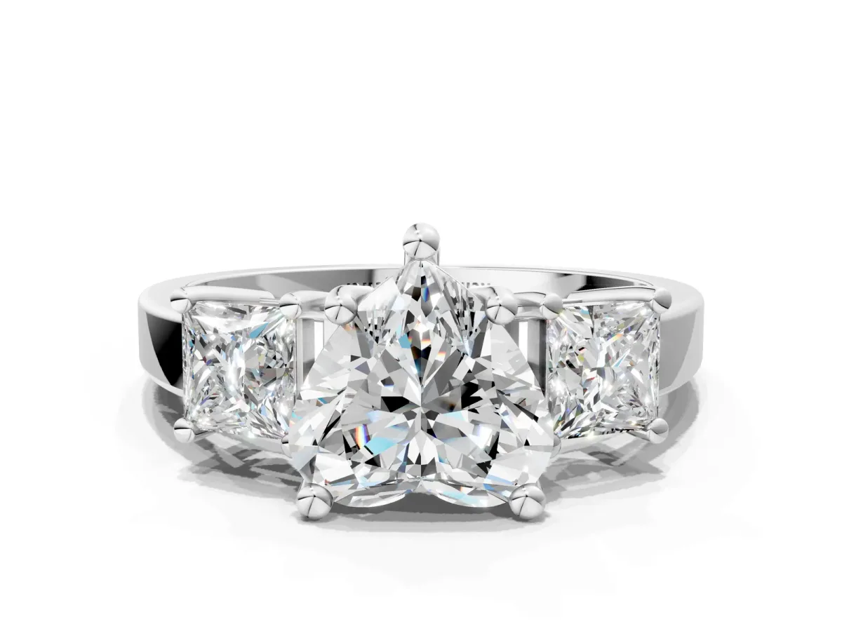Three-Stone Heart Cut Cut Solitaire Ring with Prong Setting Platinum