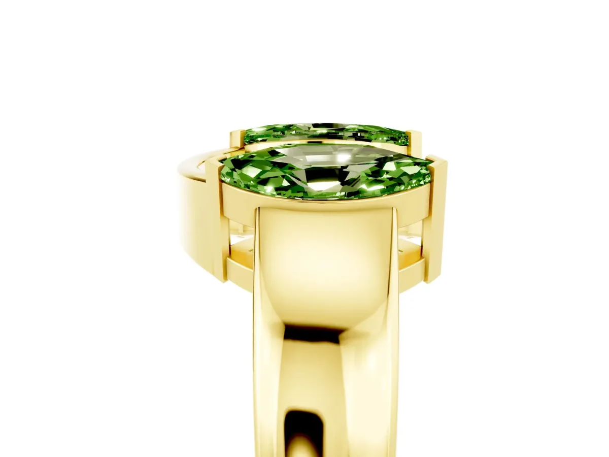 Marquise Peridot Open Band Ring with Tension Setting Yellow gold