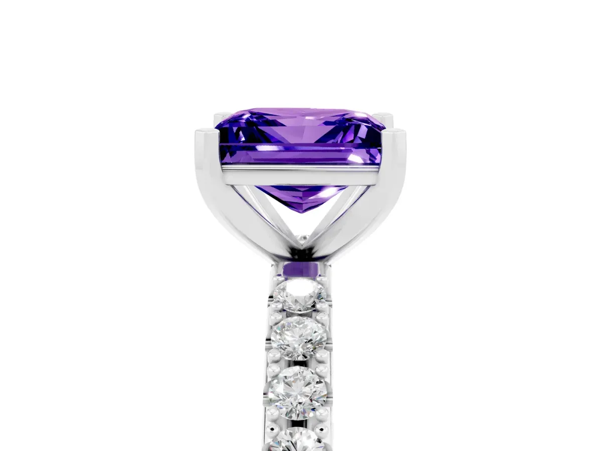 Princess Cut Tanzanite Solitaire Pavé Band with Four-Prong Setting Silver
