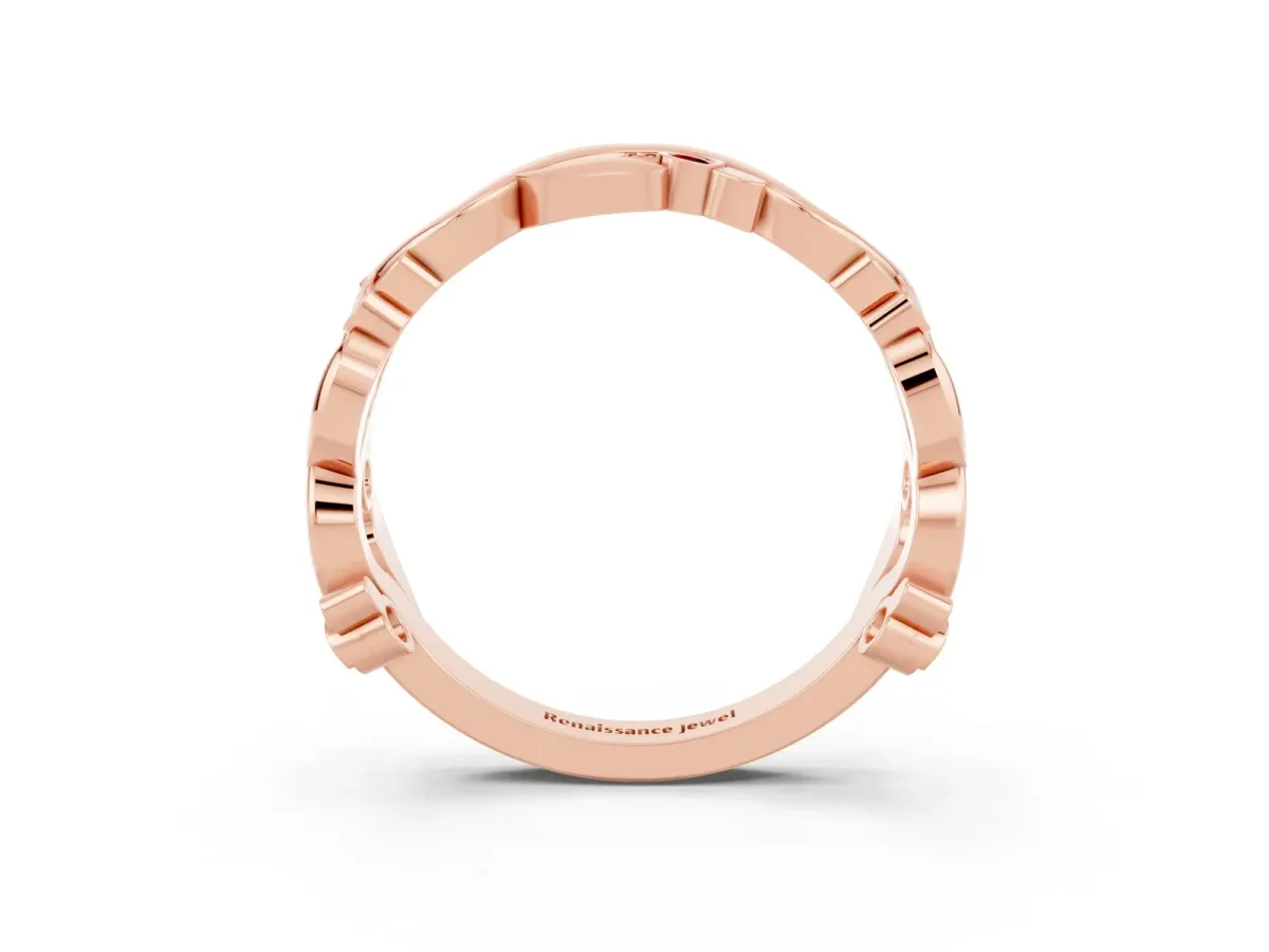 Round Ruby Leaf Eternity Band with Bezel Setting Rose gold