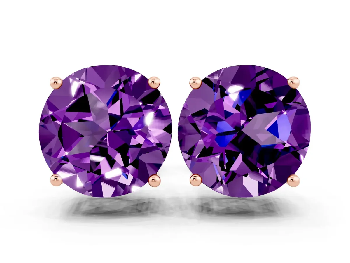 Round Cut Amethyst Stud Earrings Rose gold