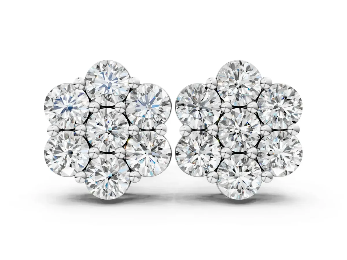 Cluster Round Diamond Stud Earrings with Prong Setting White gold