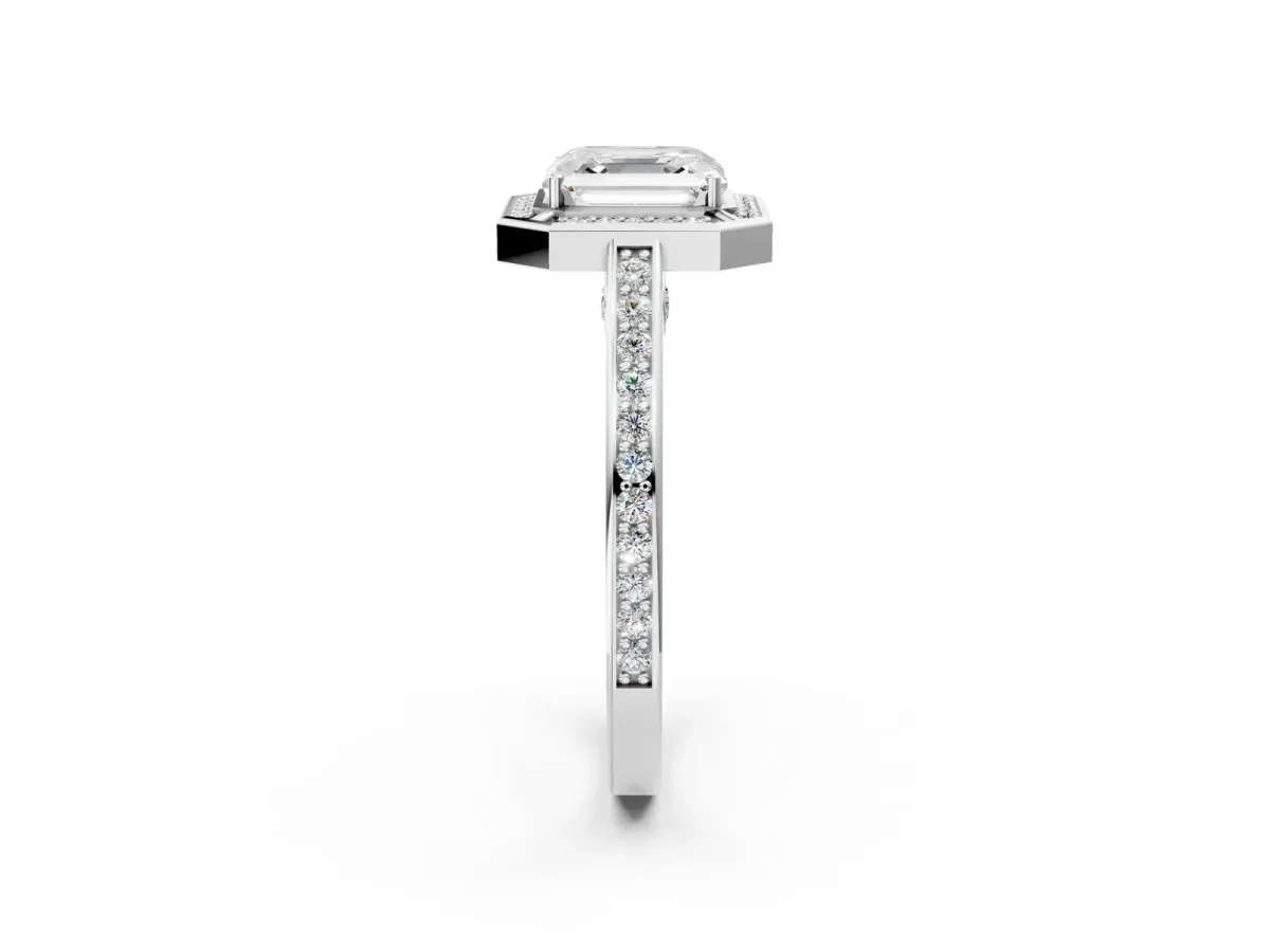 Asscher Cut Cut Halo Pave Split Shank Prong Setting Ring Platinum