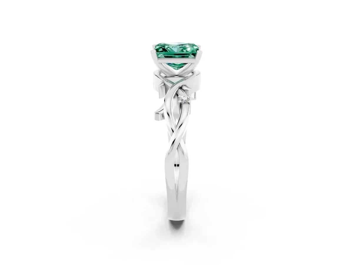 Princess Cut Green Sapphire Solitaire Ring with Twisted Band and Prong Setting Silver