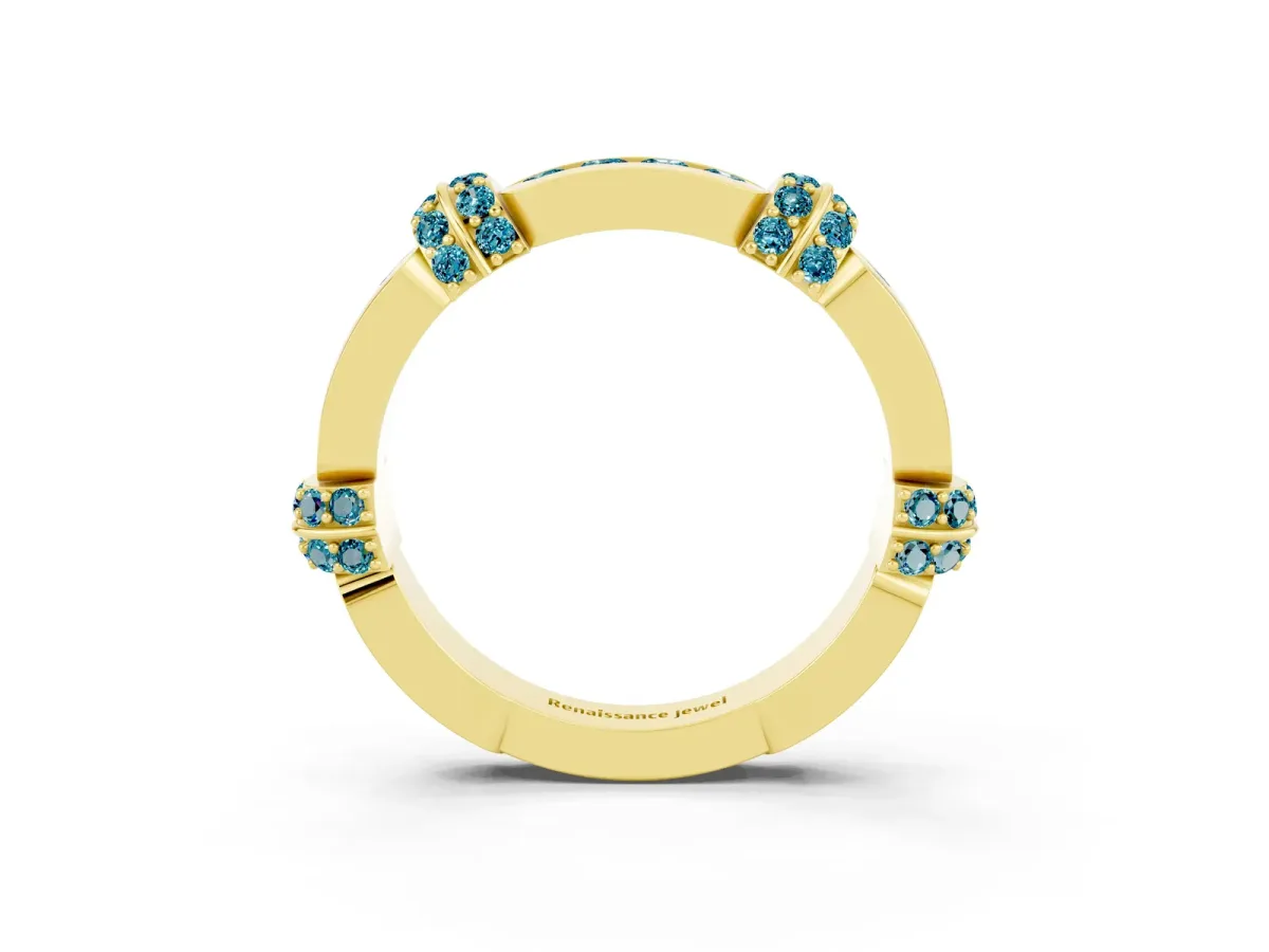 Pavé Round Blue Topaz Link Band with Bezel Setting Yellow gold
