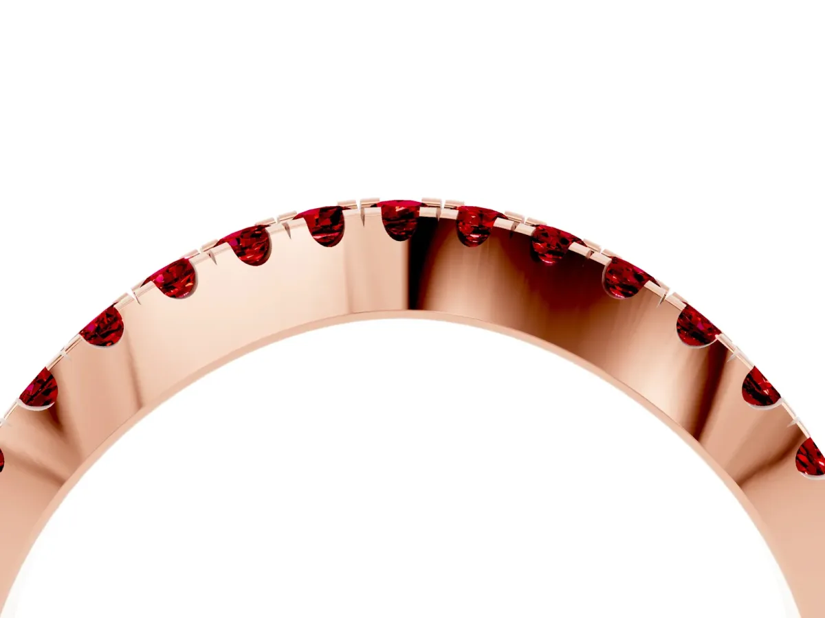 Round Ruby Pavé Curved Band with Shared Prong Setting Rose gold