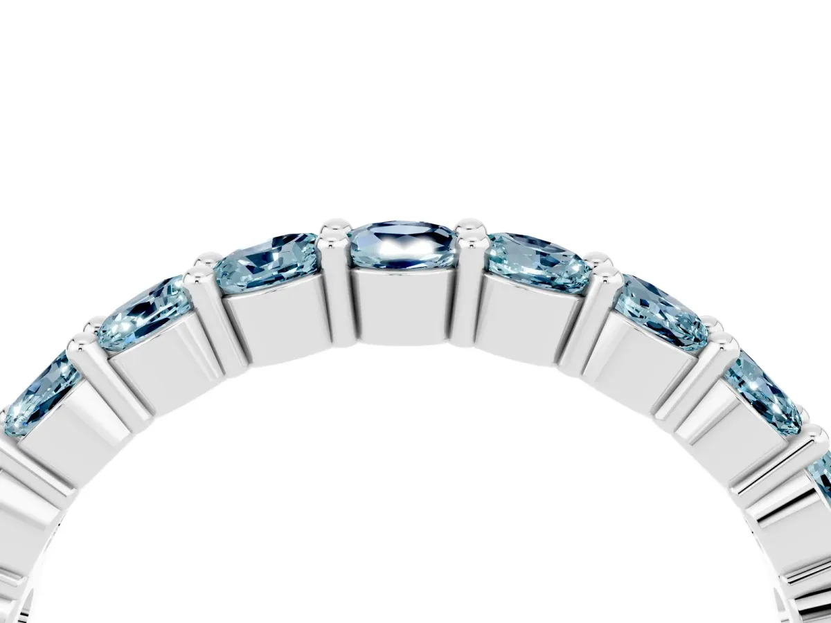 Round Aquamarine Half Eternity Band with Prong Setting Platinum