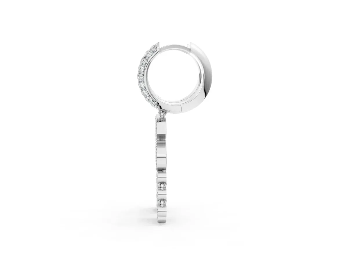 Round Diamond Initial S Huggie Hoop Earrings Silver