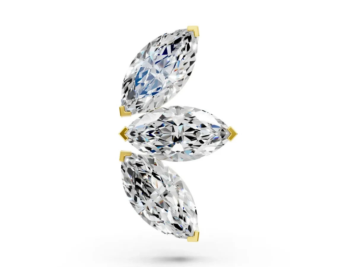 Marquise Diamond Trio Flatback Earring Yellow gold