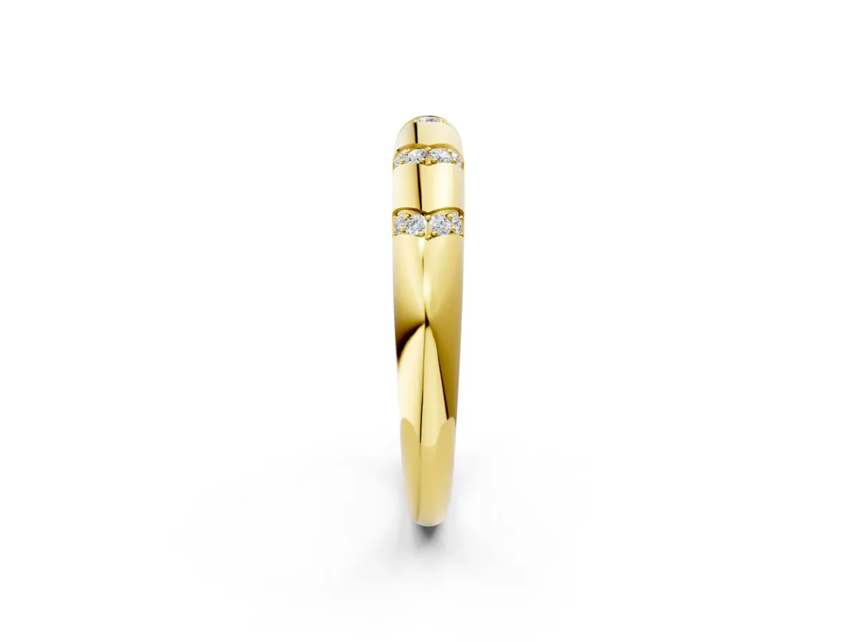 Round Diamond Channel Set Curved Band with Bezel Setting Yellow gold