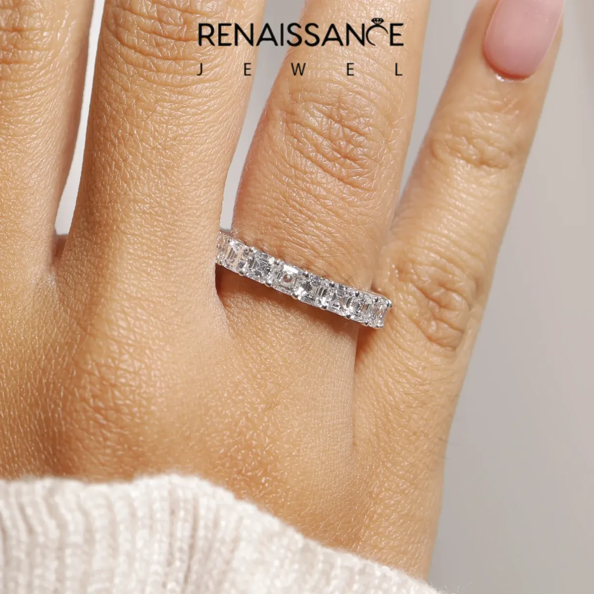 Asscher Cut Eternity Band with Shared Prong Setting Platinum