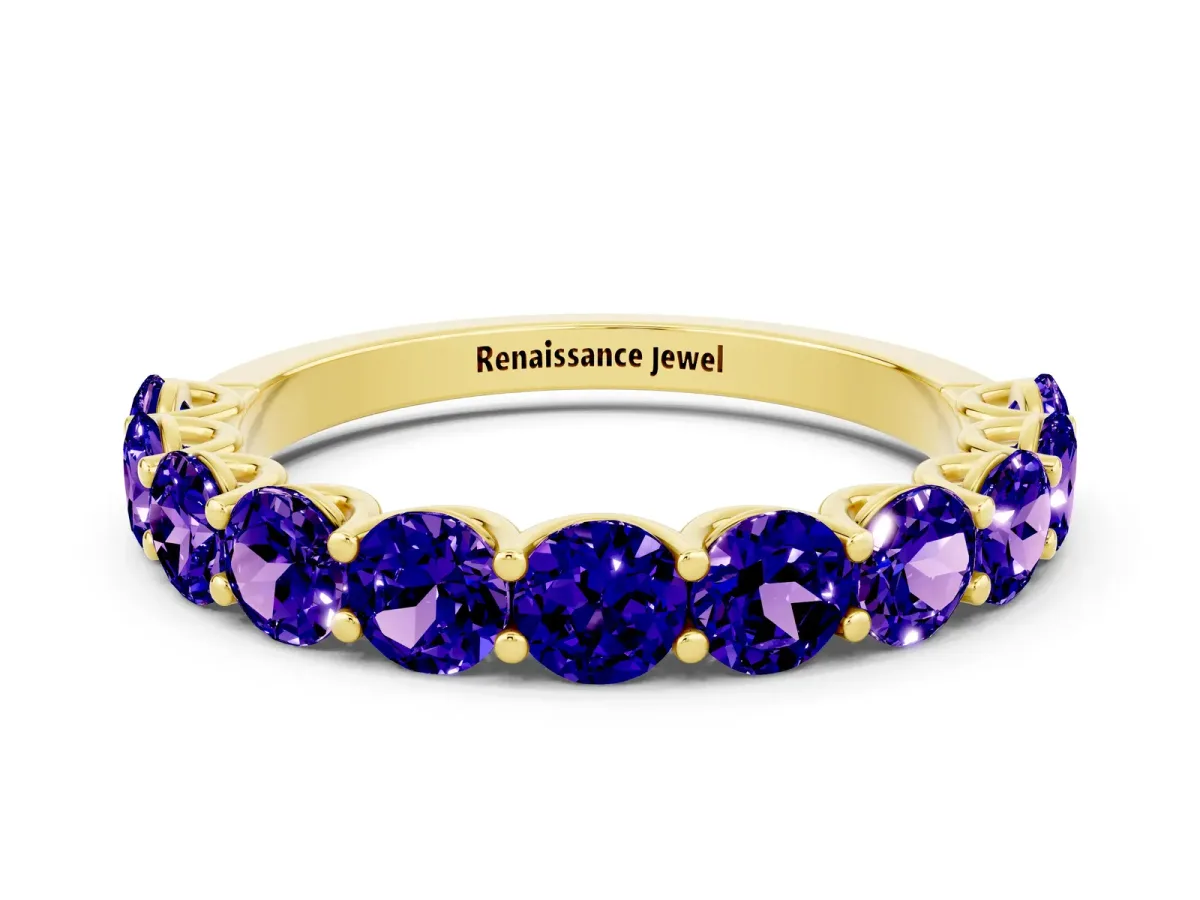 Round Tanzanite Shared Prong Eternity Band Yellow gold