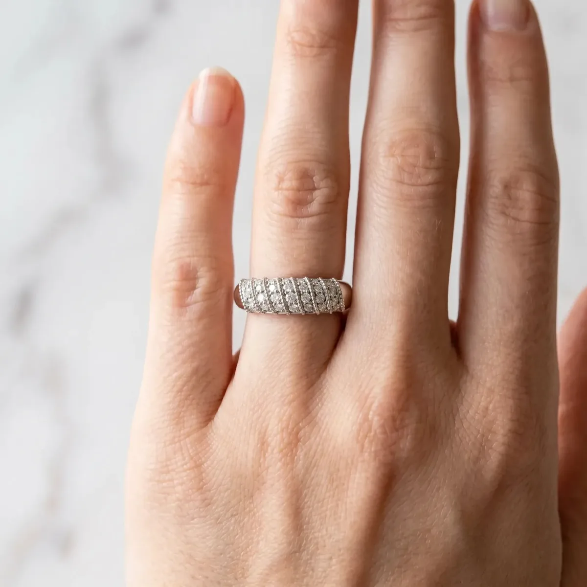 Channel Set Round Diamond Dome Band White gold