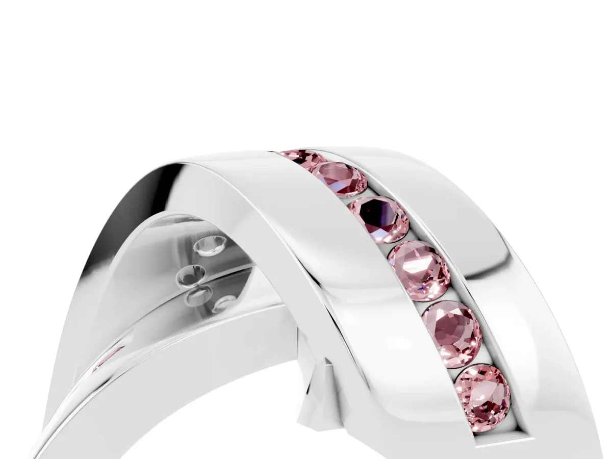 Pavé Round Morganite Crossover Band with Channel Setting Platinum