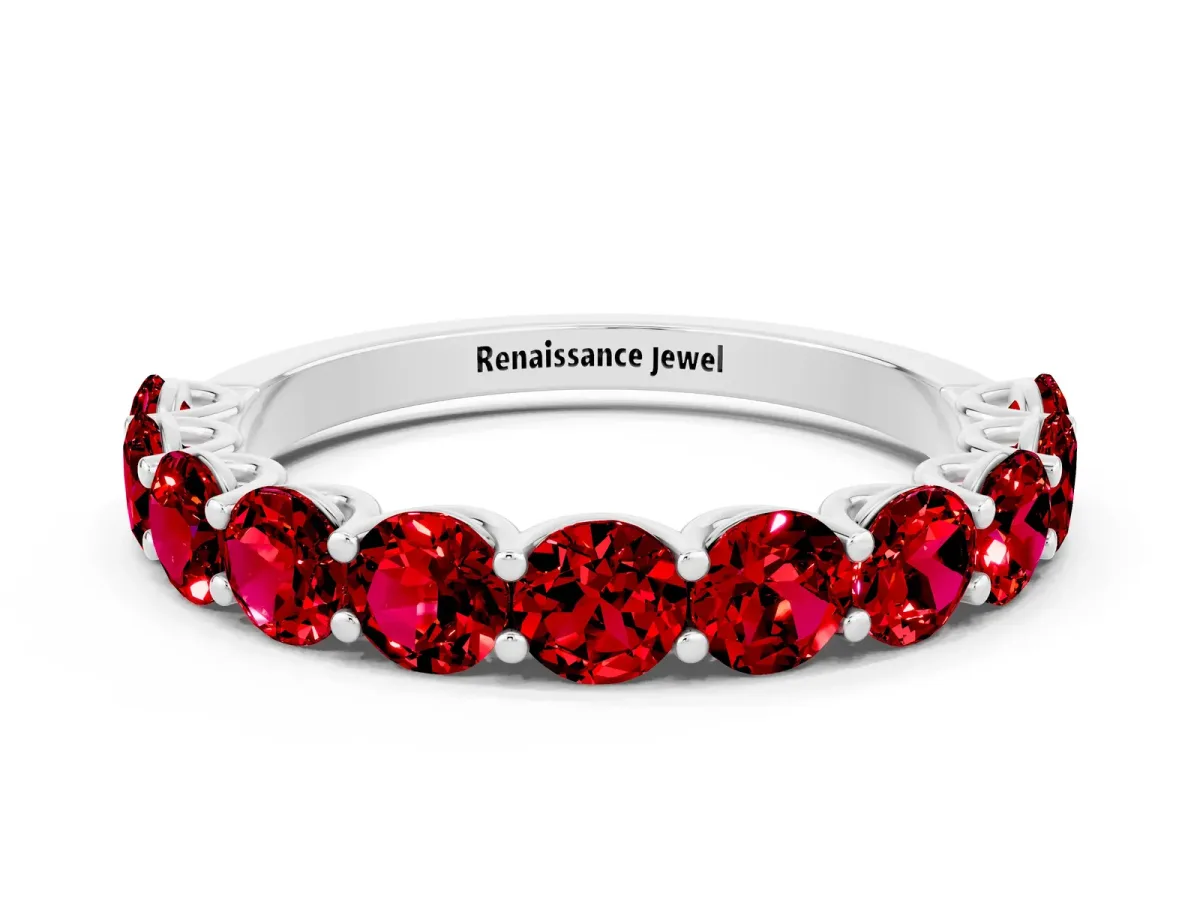 Round Ruby Shared Prong Eternity Band Platinum