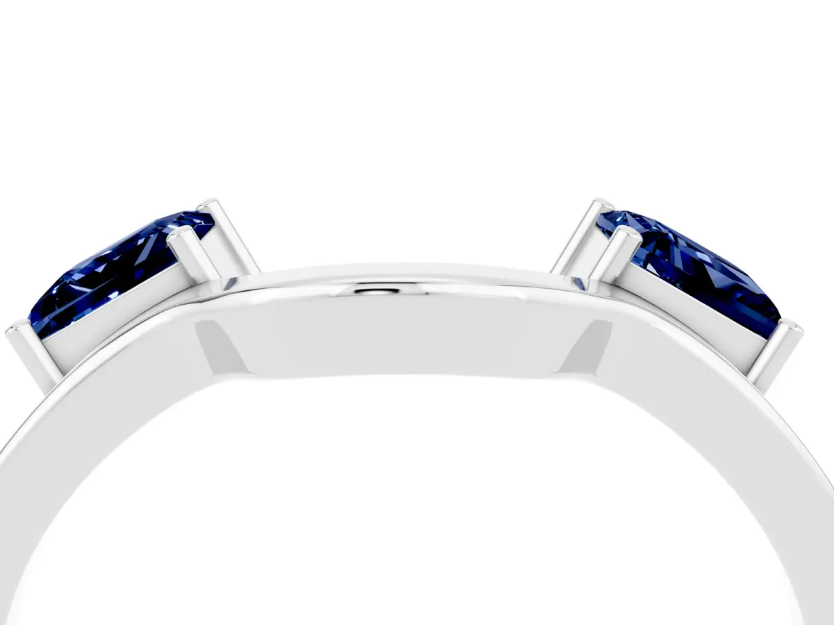 Princess Cut Blue Sapphire Two-Stone Open Band Ring with Four-Prong Setting White gold