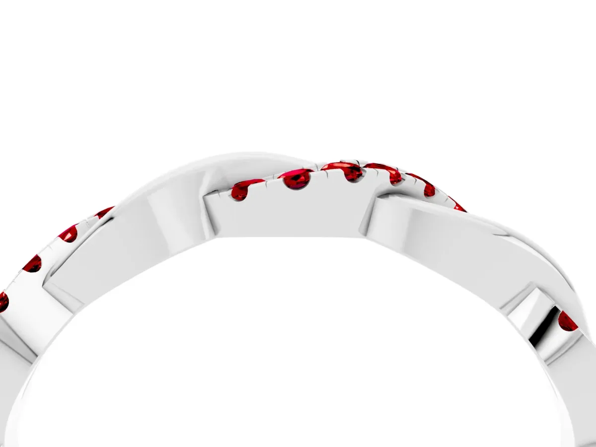 Round Ruby Twist Eternity Band with Pavé Setting White gold