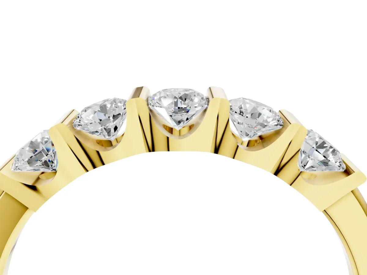 Channel-Set Round Diamond Five-Stone Band Yellow gold