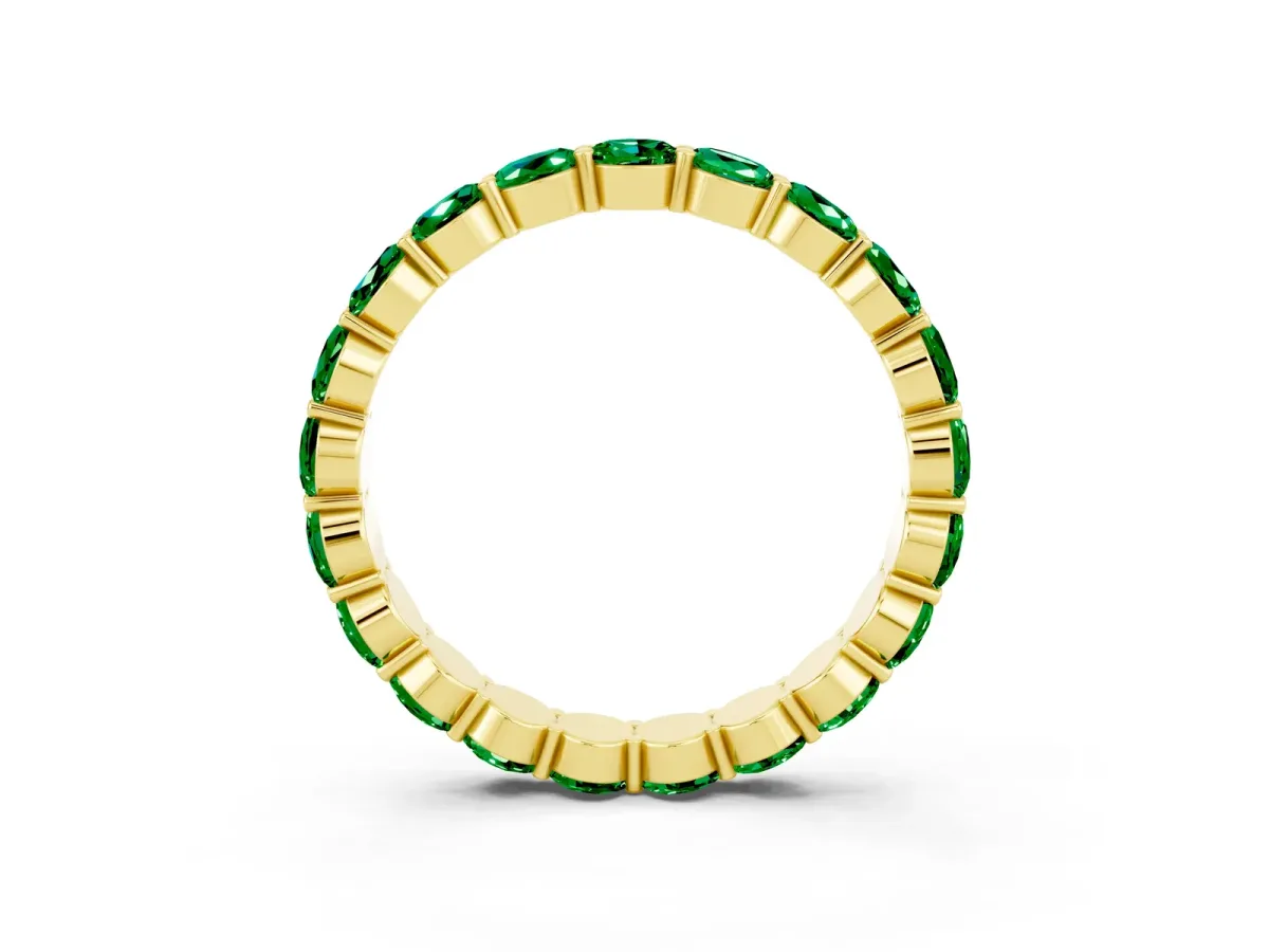 Round Emerald Eternity Band with U-Prong Setting Yellow gold