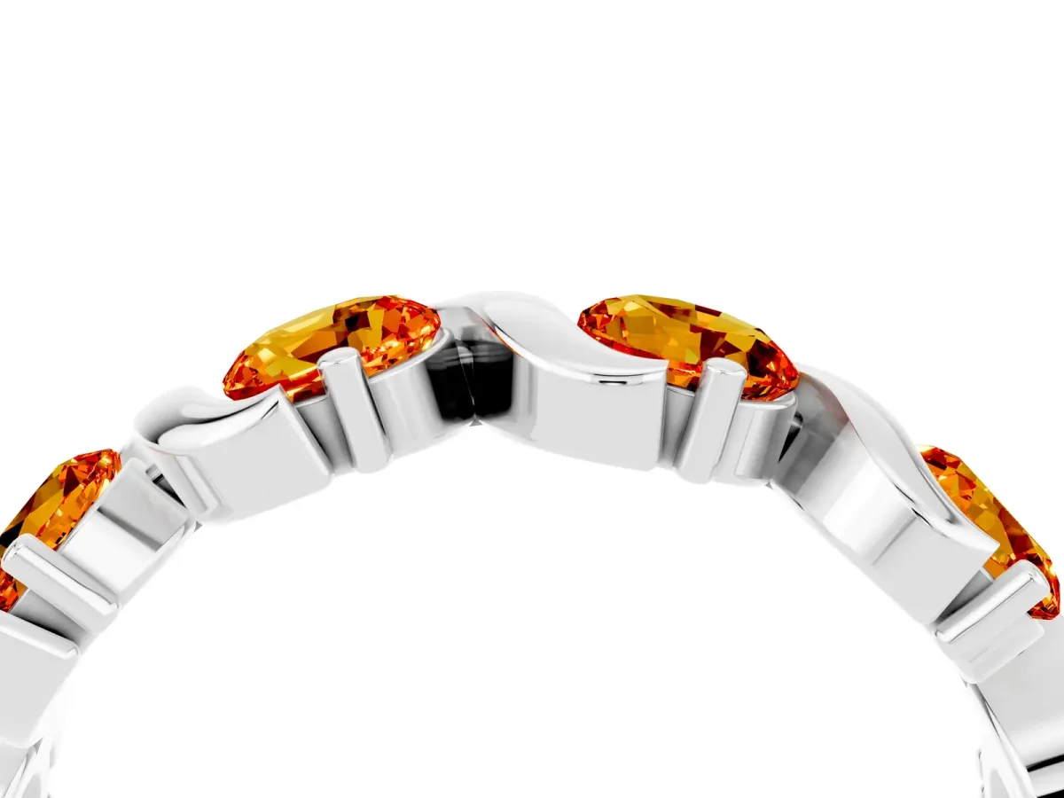 Round Citrine Half Eternity Band with Wave Prong Setting Platinum