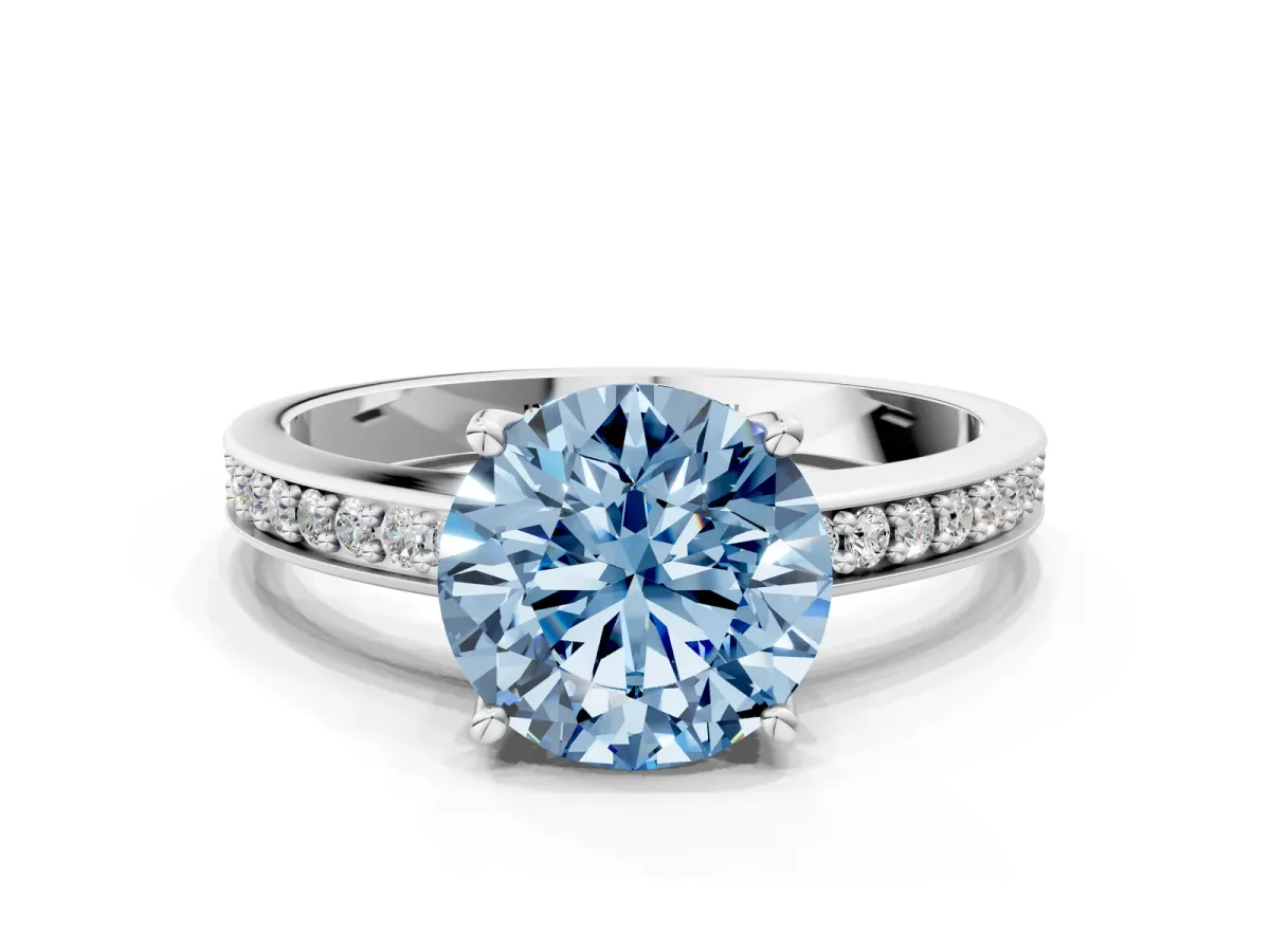 Fancy Blue Asscher Cut Solitaire Pavé Band Prong Setting Ring White gold