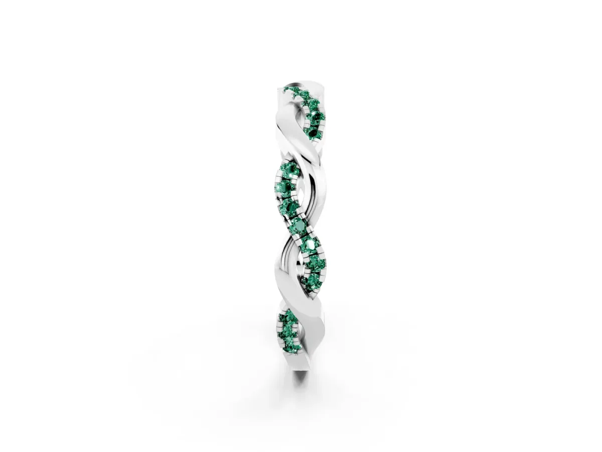 Round Green Sapphire Twist Eternity Band with Pavé Setting Platinum