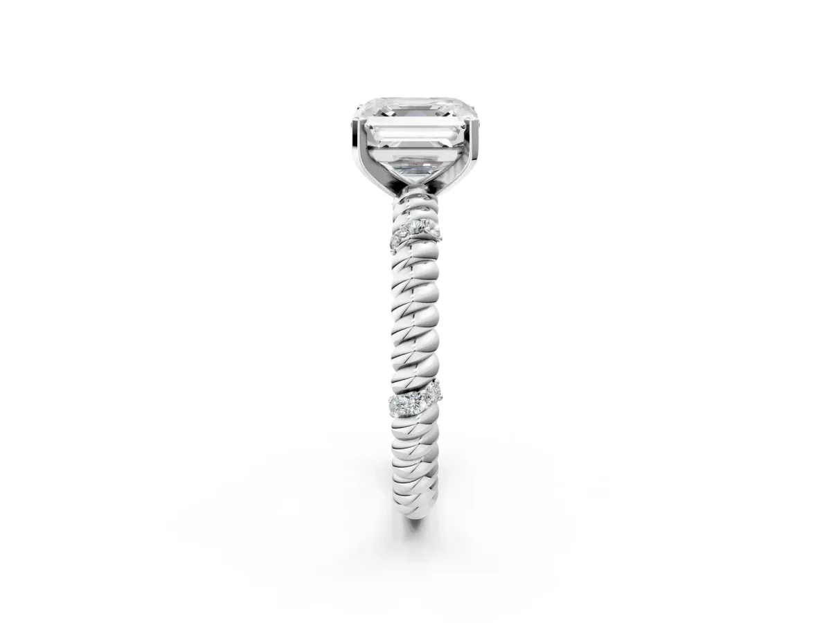 Asscher Cut Solitaire Twisted Band Prong Set Engagement Ring Platinum