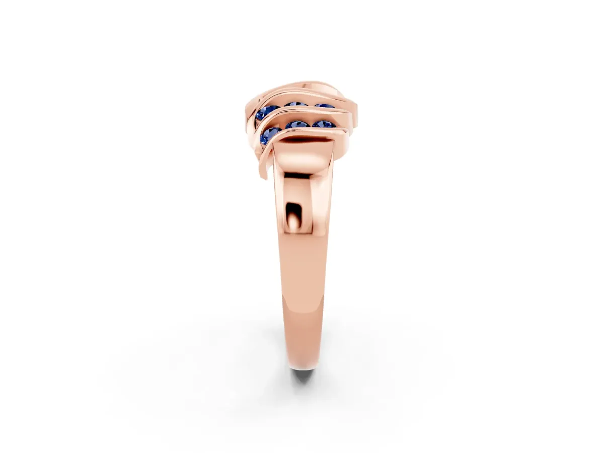 Round Blue Sapphire Multi-Row Crossover Band Rose gold