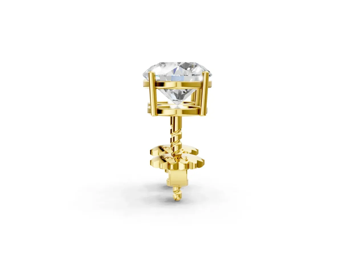 Round Cut Diamond Stud Earrings Yellow gold