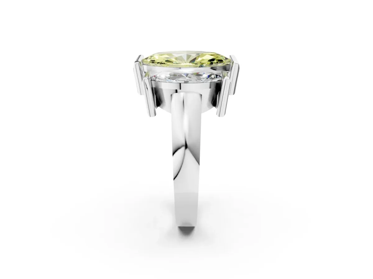 Fancy Yellow Three Stone Marquise Cut Cut Channel Set Diamond Ring Silver