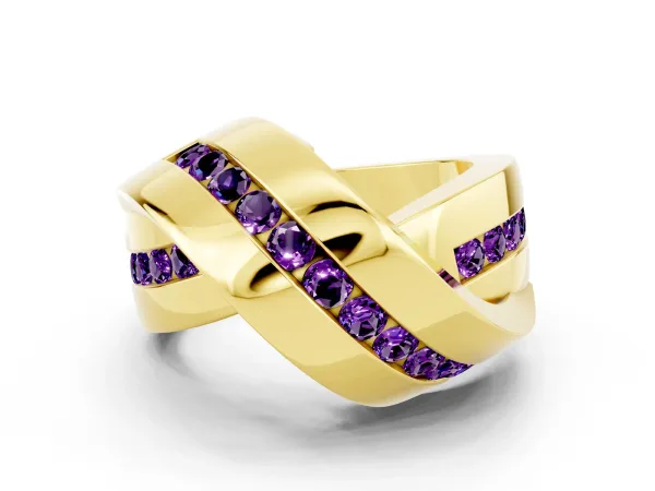 Pavé Round Amethyst Crossover Band with Channel Setting Yellow gold