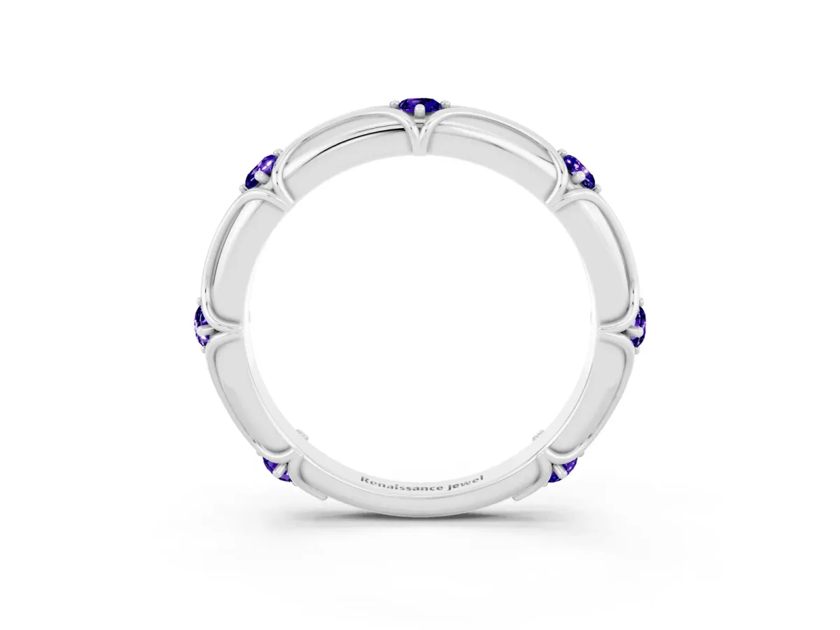 Round Tanzanite Prong Set Milgrain Eternity Band Silver