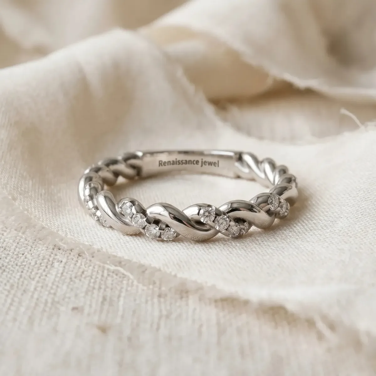 Twisted Pavé Round Diamond Eternity Band Platinum