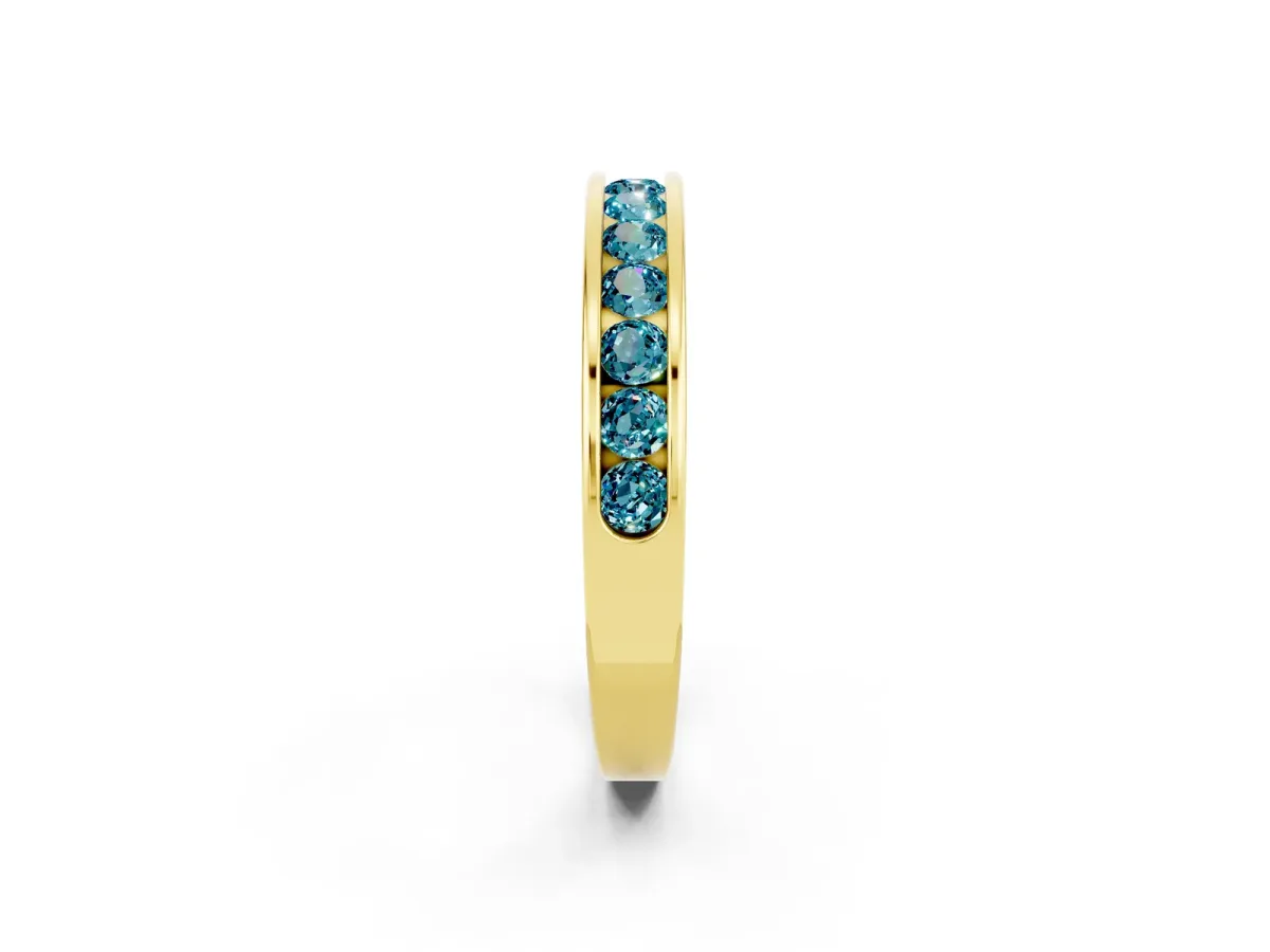 Channel Set Round Blue Topaz Eternity Band Yellow gold