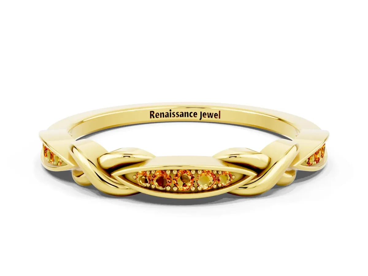 Twisted Marquise Citrine Pavé Band with Shared Prong Setting Yellow gold