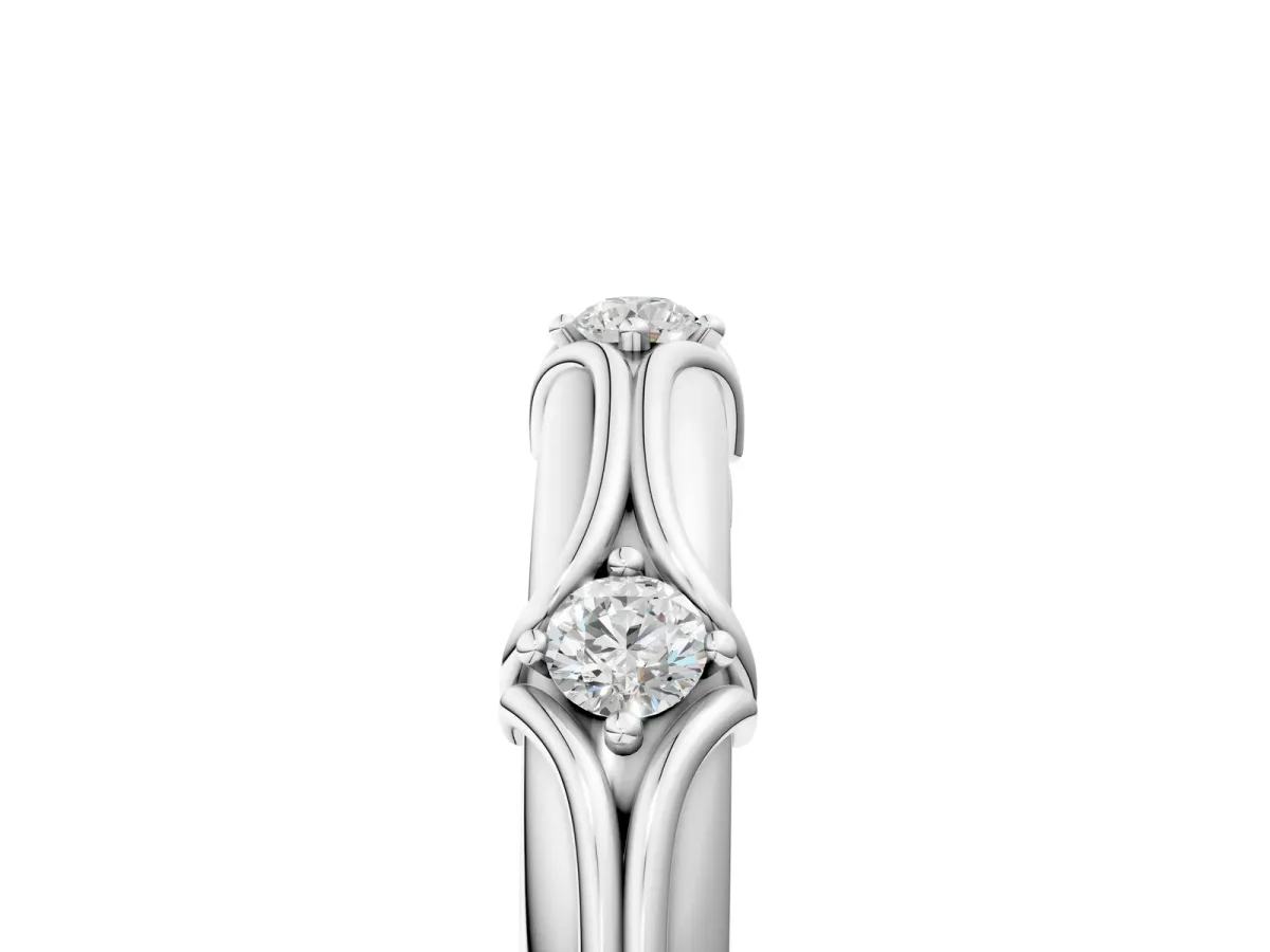 Round Diamond Prong Set Milgrain Eternity Band Silver
