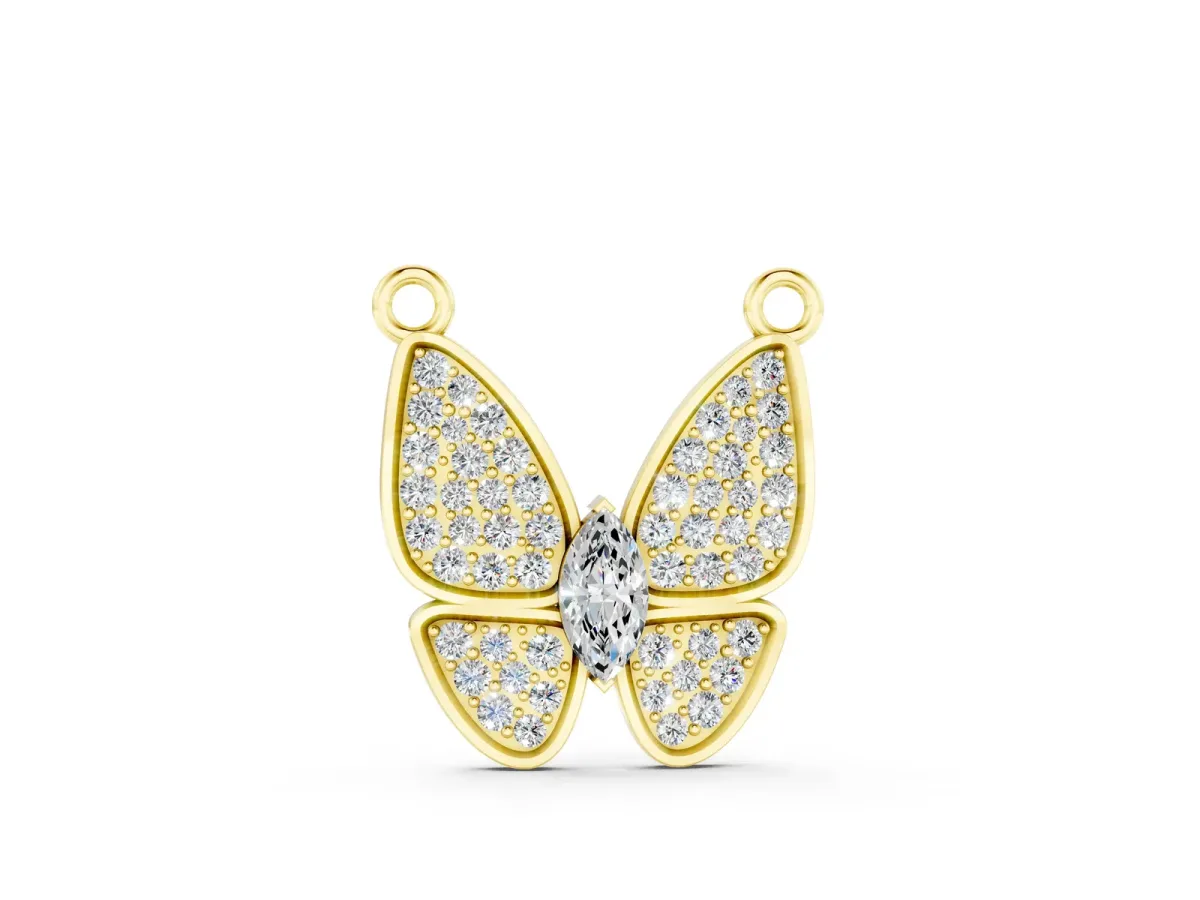 Pavé Oval Prong Butterfly Pendant Yellow gold