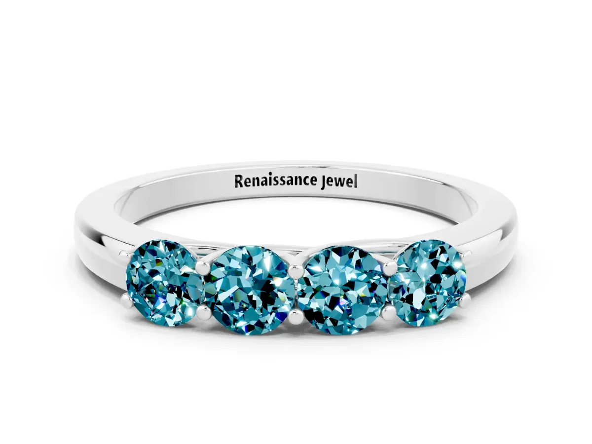 Four-Stone Round Blue Topaz Prong-Set Band Silver