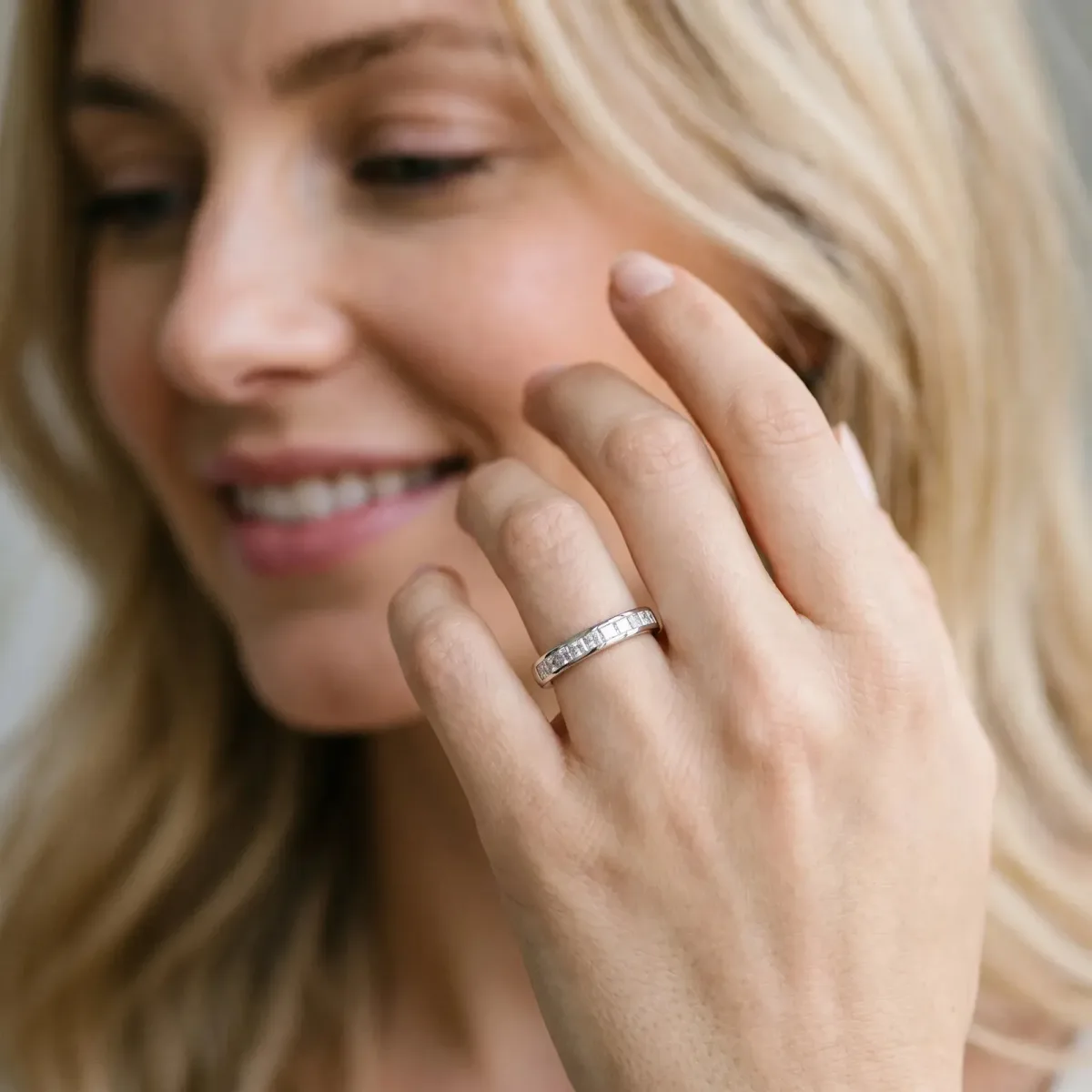 Princess Cut Channel Set Diamond Eternity Band White gold