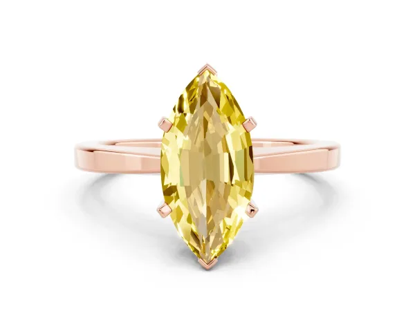 Marquise Cut Yellow Sapphire Solitaire Engagement Ring with Classic Band and Four-Prong Setting Rose gold