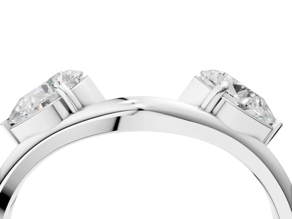Two-Stone Pear Diamond Bypass Ring with Prong Setting Platinum