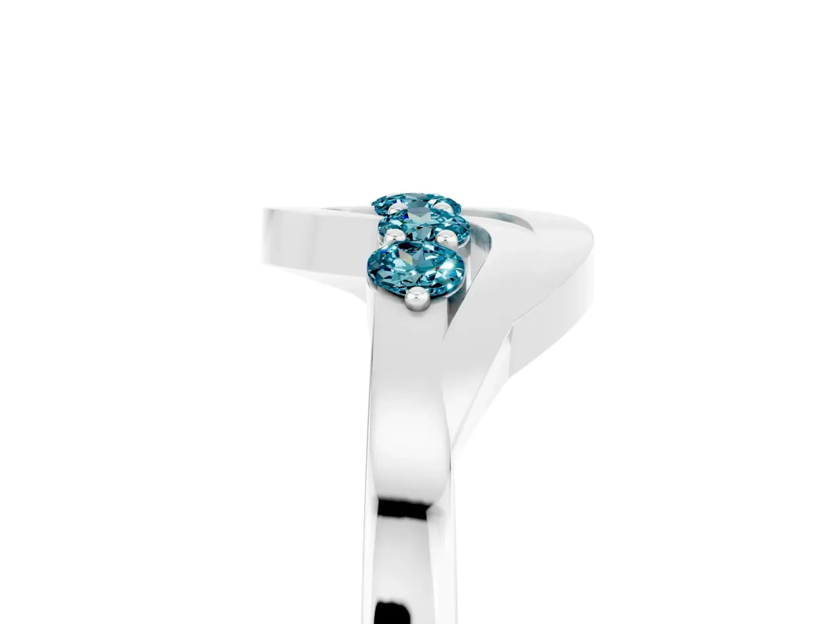 Five-Stone Round Blue Topaz Crossover Band with Prong Setting Platinum