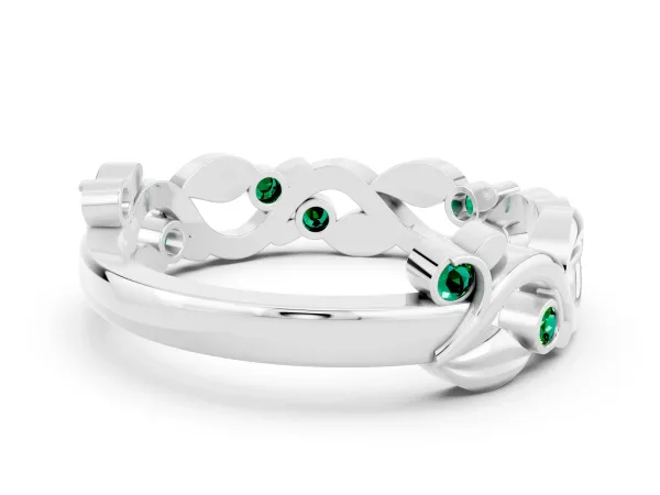 Round Emerald Leaf Eternity Band with Bezel Setting White gold