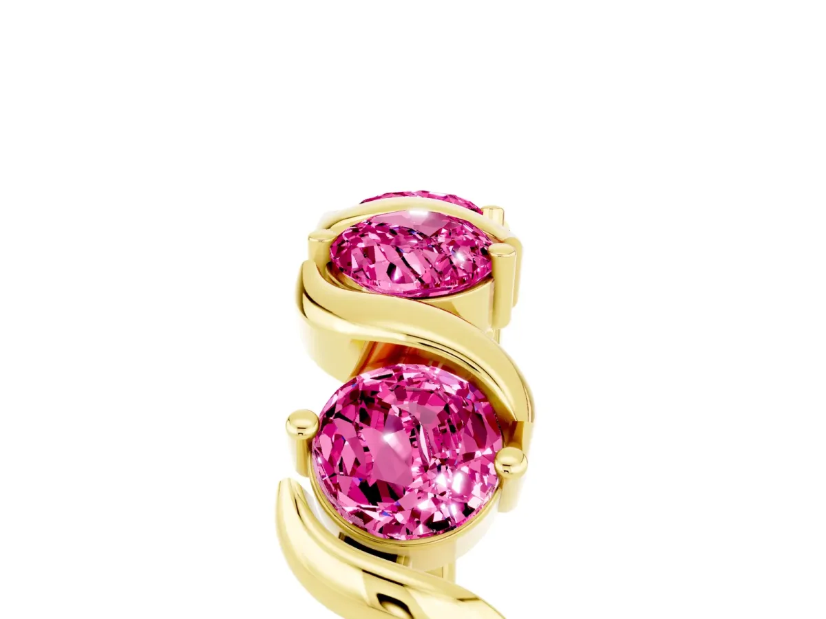 Six-Stone Round Pink Sapphire Wave Band with Shared Prong Setting Yellow gold