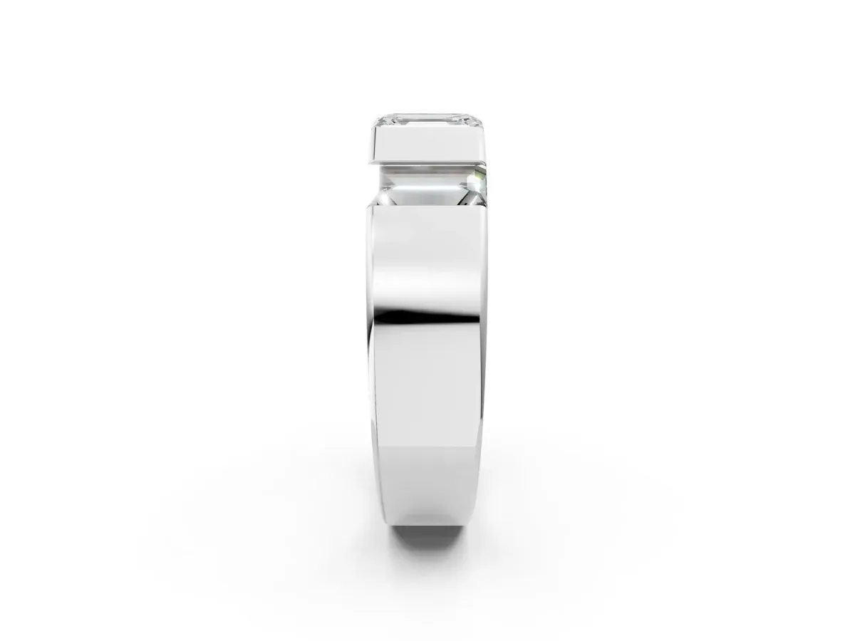 Emerald Cut Diamond Three-Stone Mens Ring with Baguette Side Stones Platinum