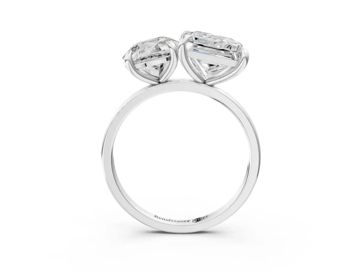 Round and Princess Toi Moi Ring with Prong Setting and Plain Band Silver
