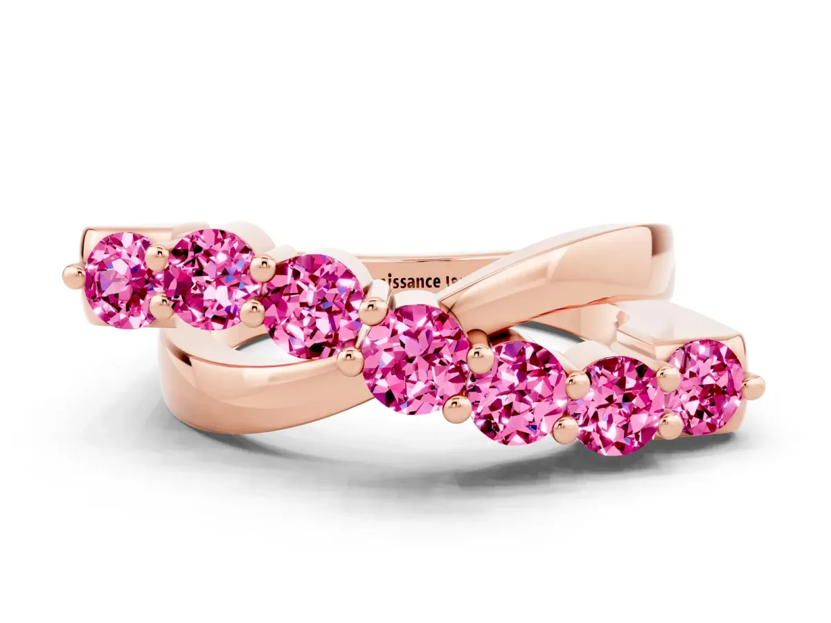 Round Pink Sapphire Prong-Set Crossover Band Rose gold